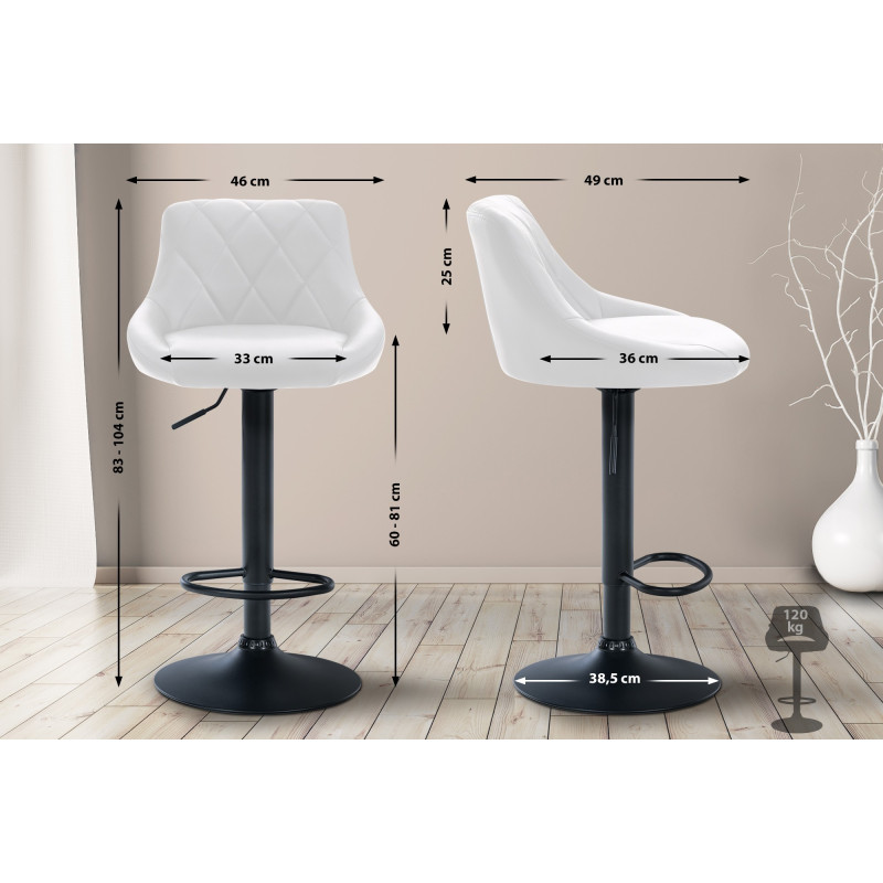 Tabouret de bar Lazio, similicuir noir blanc