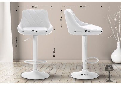 Tabouret de bar Lazio en cuir artificiel blanc