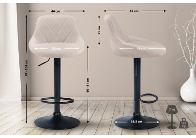 Tabouret de bar Lazio, tissu, noir et crème