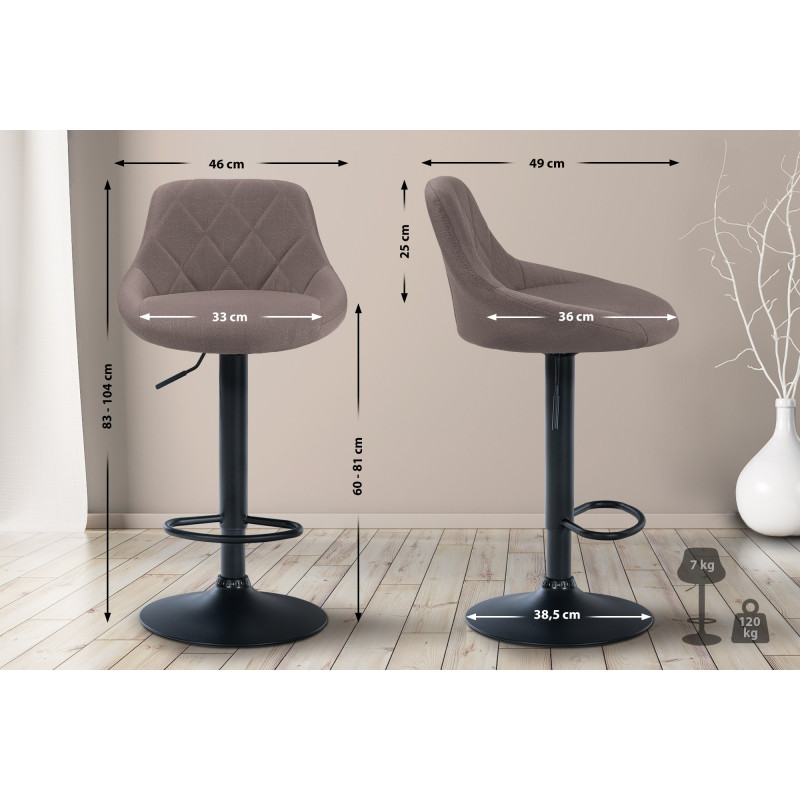 Tabouret de bar Lazio tissu noir taupe