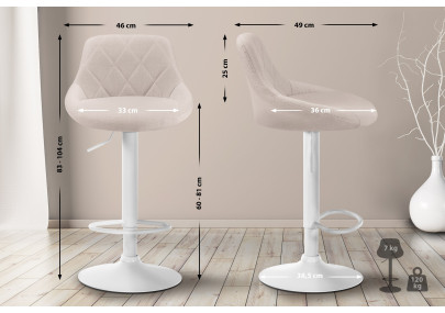 Tabouret de bar Lazio, tissu, blanc/crème