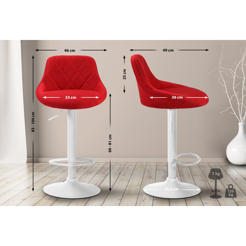 Tabouret de bar Lazio, tissu blanc rouge