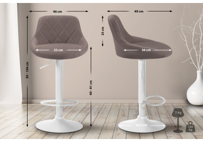 Tabouret de bar Lazio, tissu, blanc/taupe