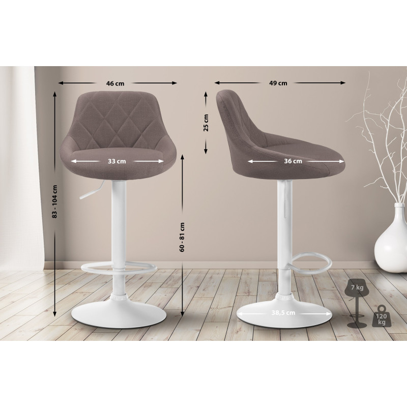 Tabouret de bar Lazio, tissu blanc taupe