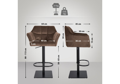 Tabouret de bar Damaso B, velours, marron