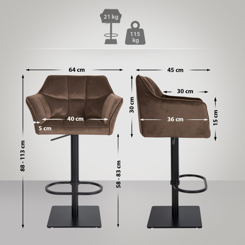 Tabouret de bar en velours Damaso B brun