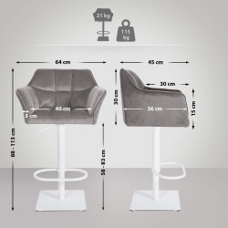 Tabouret de bar Damaso W en velours gris
