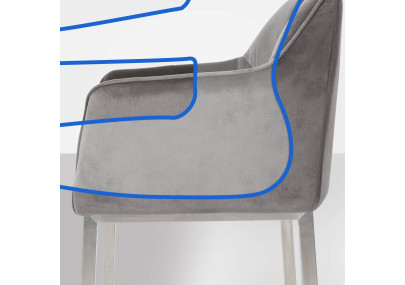 Tabouret de bar Damaso E en velours gris, piètement à 4 pieds