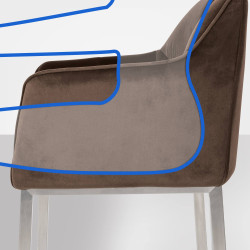 Tabouret de bar Damaso E en velours marron, piètement à 4 pieds