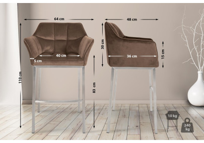 Tabouret de bar Damaso E en velours avec structure à 4 pieds marron