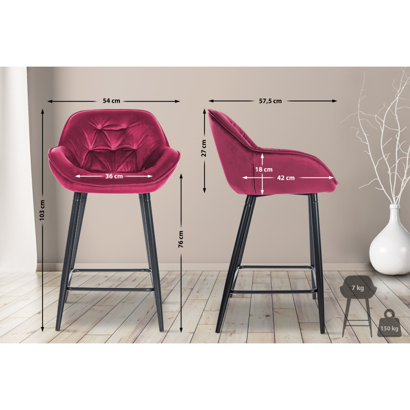 Tabouret de bar Gibson 76 en velours violet