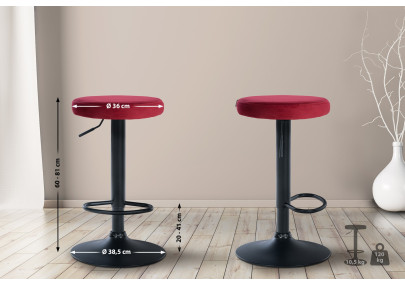 Tabouret de bar Ponte velours noir rouge