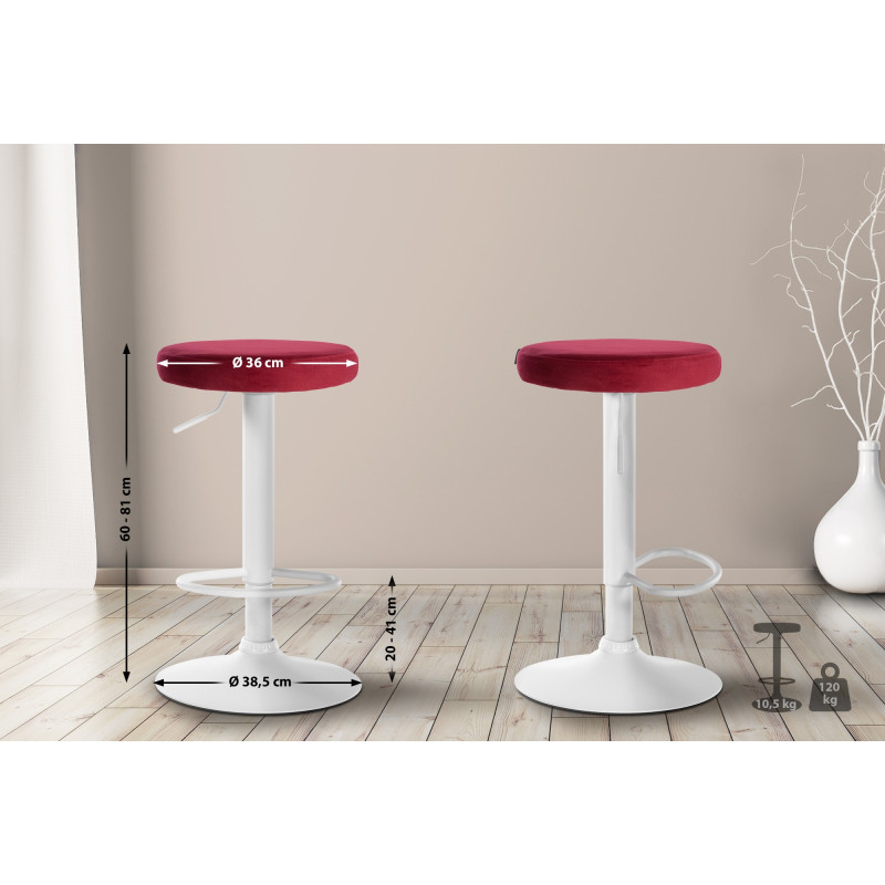 Tabouret de bar en velours Ponte, blanc rouge