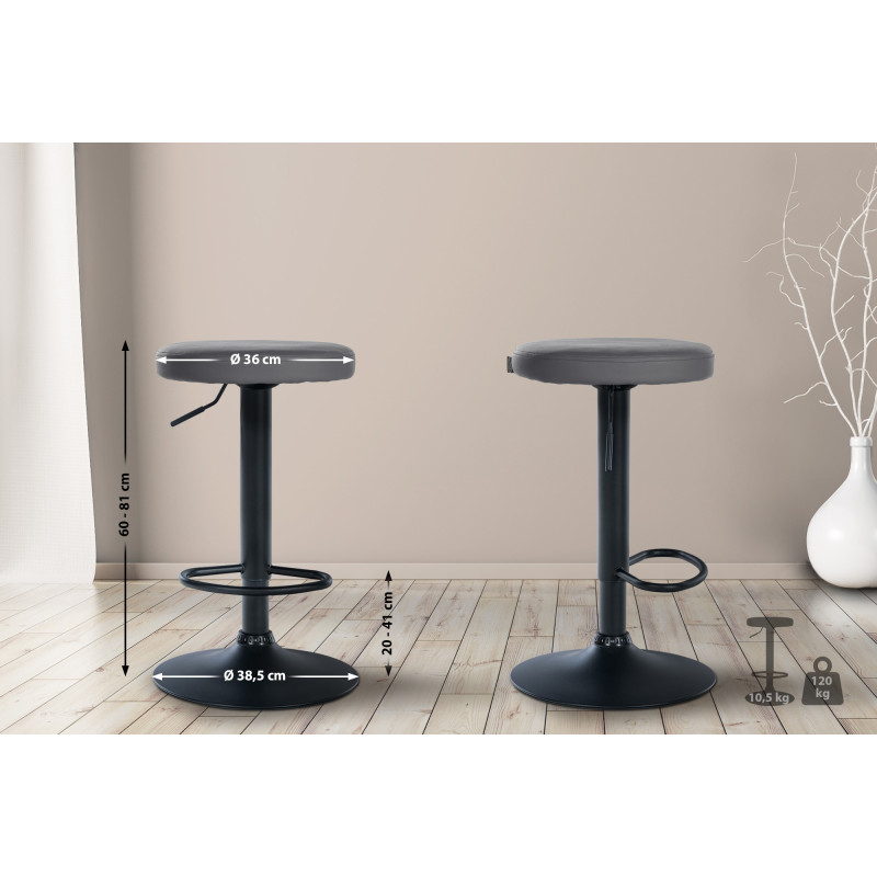 Tabouret de bar Ponte, similicuir, noir gris