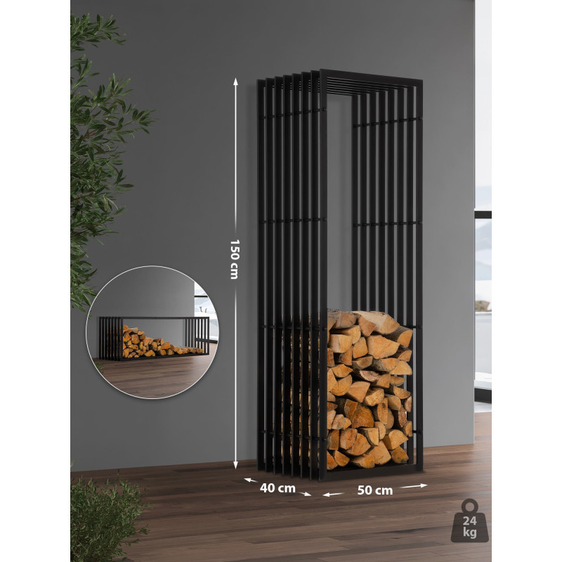 Portalegna IRVING in metallo nero opaco 40x50x150 cm