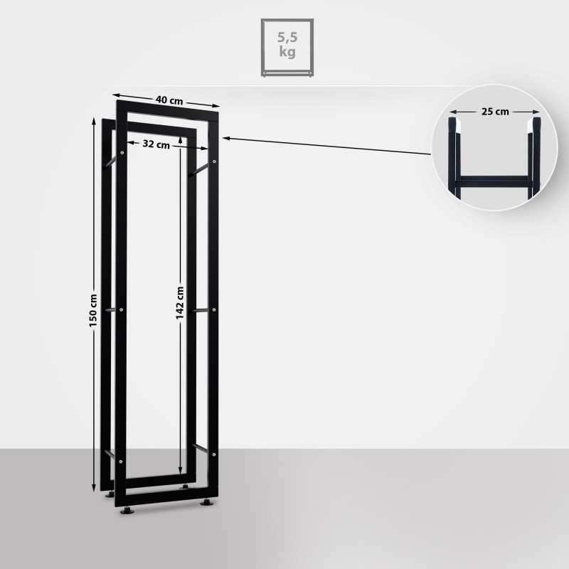 Esclusivo portalegna KERI V2 in metallo nero,25x40x150 cm