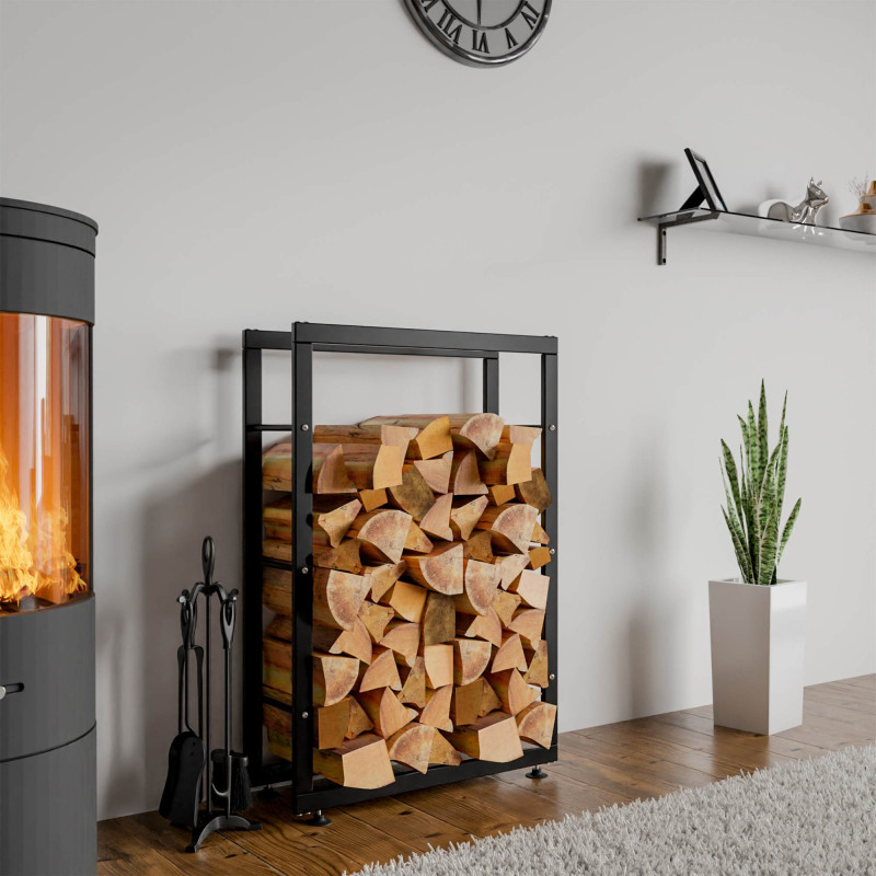 Esclusivo portalegna KERI V2 in metallo nero,25x60x100 cm