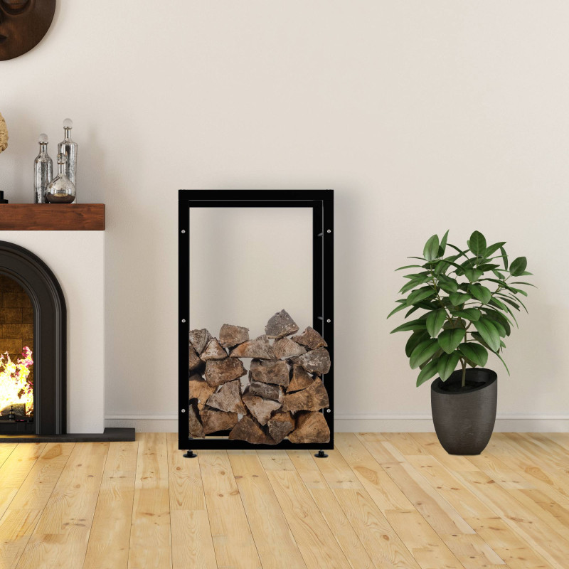 Leñero Keri de metal negro Negro,25x60x100 cm