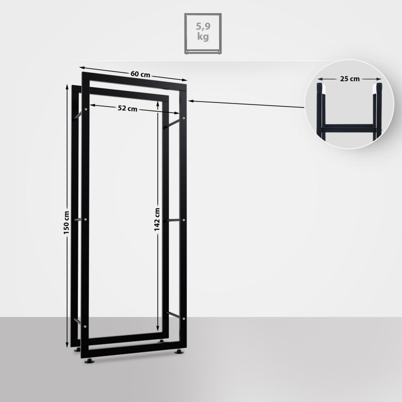 Leñero Keri de metal negro Negro,25x60x150 cm