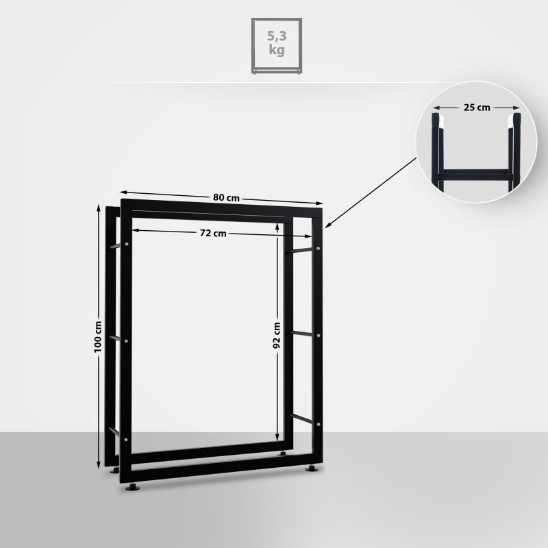 Esclusivo portalegna KERI V2 in metallo nero,25x80x100 cm