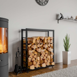 Esclusivo portalegna KERI V2 in metallo nero,25x80x100 cm