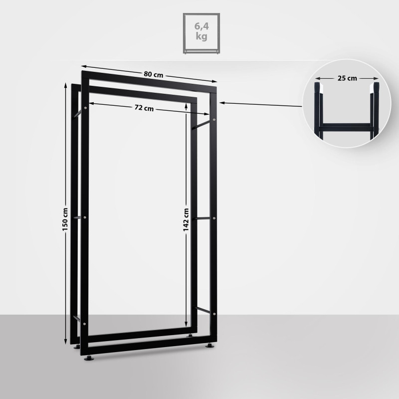 Esclusivo portalegna KERI V2 in metallo nero,25x80x150 cm