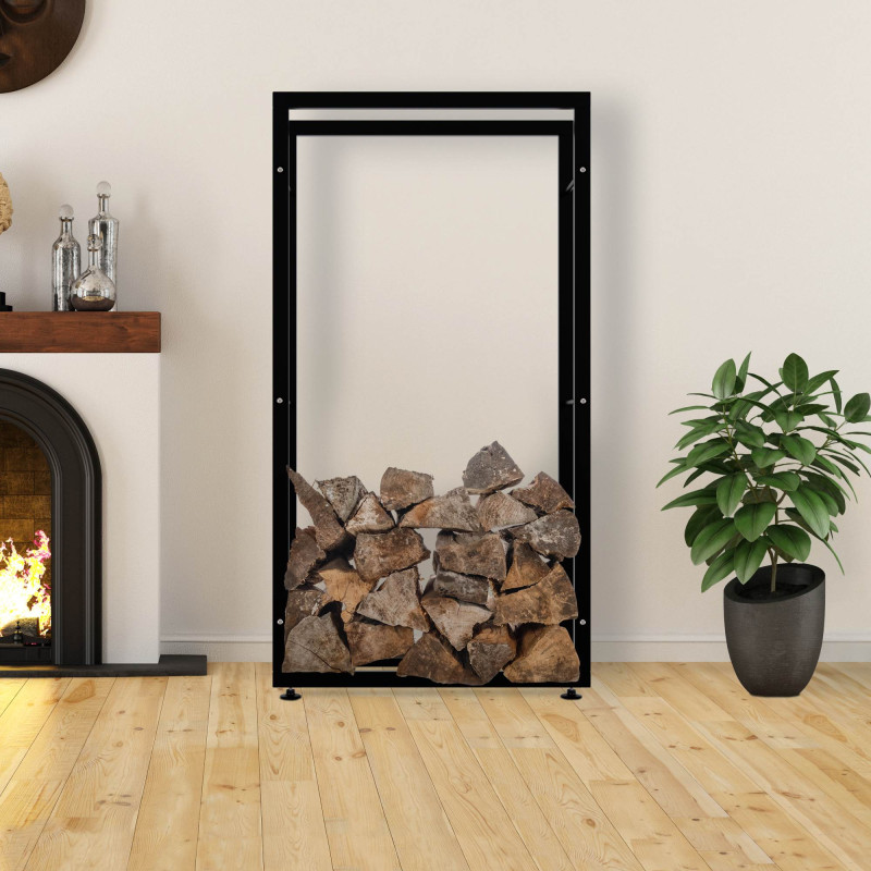 Leñero Keri de metal negro Negro,25x80x150 cm