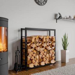 Esclusivo portalegna KERI V2 in metallo nero,25x100x100 cm