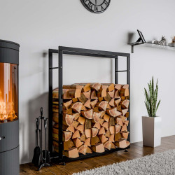 Esclusivo portalegna KERI V2 in metallo nero,25x100x150 cm