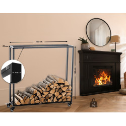 Portalegna per Camino HETTA in Acciaio Inox nero,25x100x100 cm