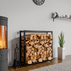 Leñero Keri de metal negro Negro,25x100x80 cm