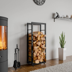 Leñero Keri de metal negro Negro,25x40x125 cm