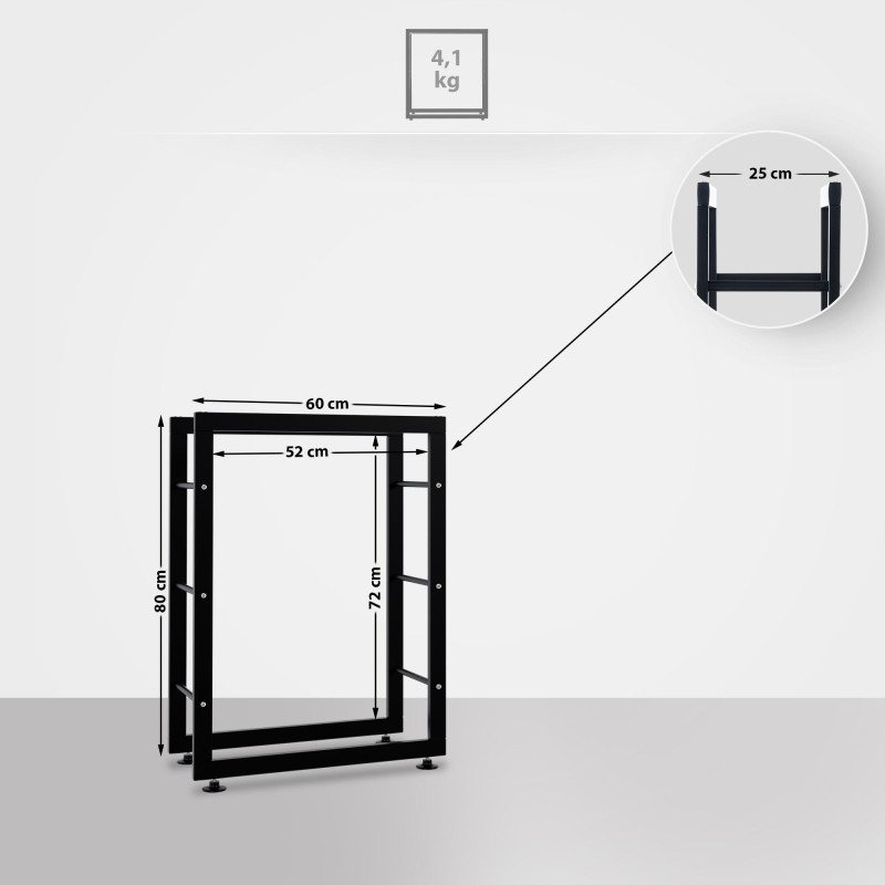 Leñero Keri de metal negro Negro,25x60x80 cm