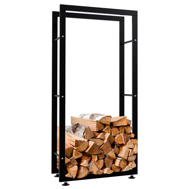 Esclusivo portalegna KERI V2 in metallo nero,25x60x125 cm