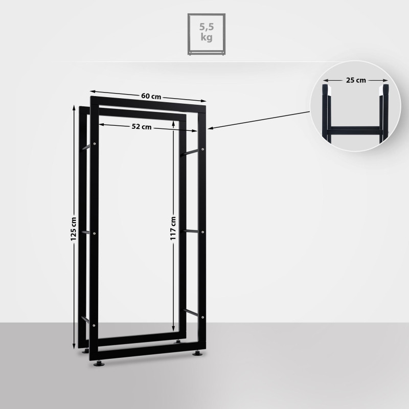 Esclusivo portalegna KERI V2 in metallo nero,25x60x125 cm