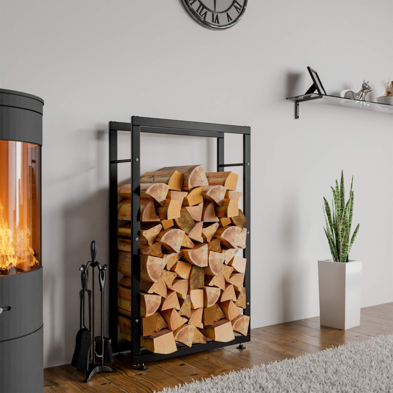 Esclusivo portalegna KERI V2 in metallo nero,25x60x125 cm