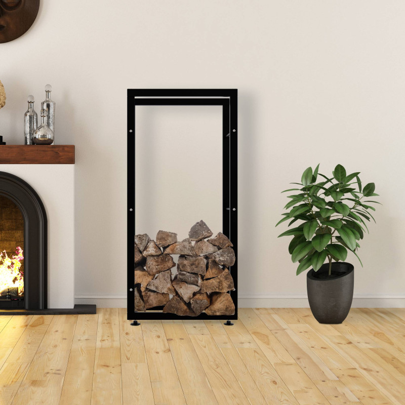 Esclusivo portalegna KERI V2 in metallo nero,25x60x125 cm
