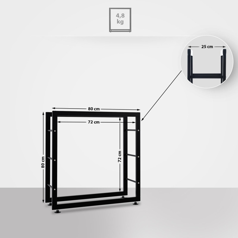 Leñero Keri de metal negro Negro,25x80x80 cm