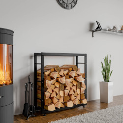 Leñero Keri de metal negro Negro,25x80x80 cm