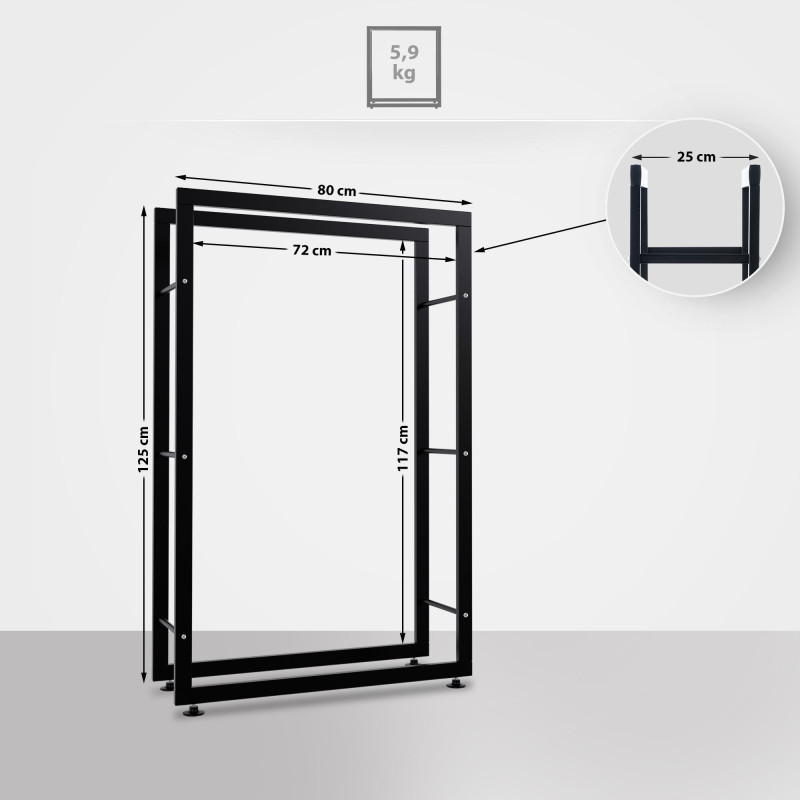 Support à bûches Keri V2 25x80x125 noir