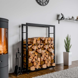 Esclusivo portalegna KERI V2 in metallo nero,25x80x125 cm