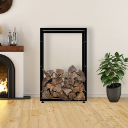 Esclusivo portalegna KERI V2 in metallo nero,25x80x125 cm