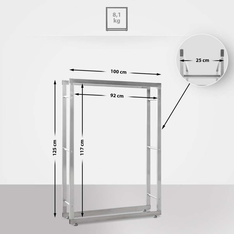 Porta legna Keri in acciaio inox acciaio ,25x100x125 cm
