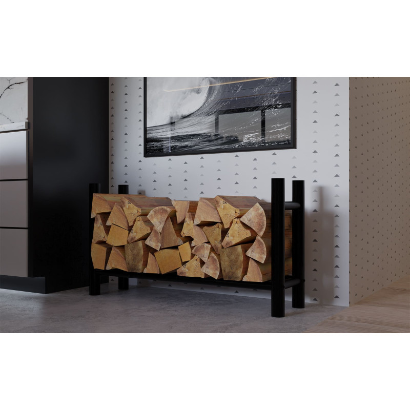 Râtelier à bûches rond Medya 30x100x60 cm noir