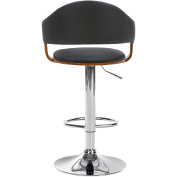 Tabouret de bar Nilse, similicuir, chrome, noyer/noir