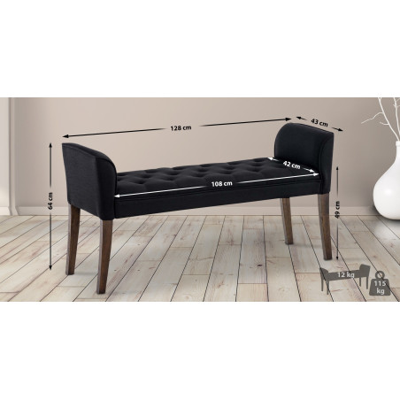 Chaise Longue Cleopatra Tapizado en Tela Negro,Antiguo oscuro