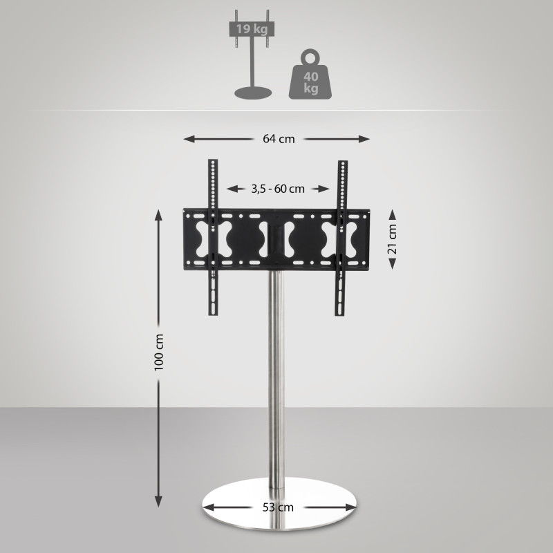 Support TV rond en acier inoxydable