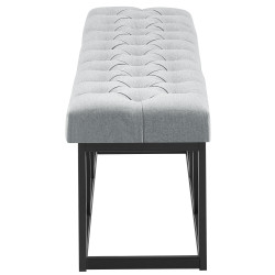 Panca design AMUN in metallo nero opaco e tessuto grigio,150 cm