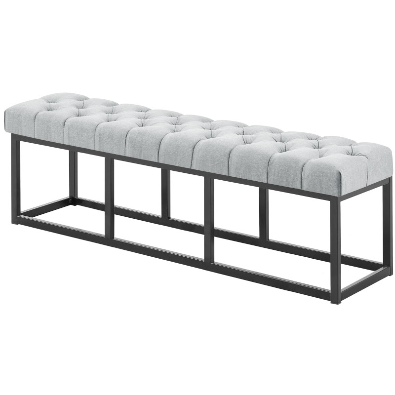 Panca design AMUN in metallo nero opaco e tessuto grigio,150 cm