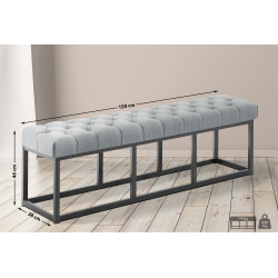 Panca design AMUN in metallo nero opaco e tessuto grigio,150 cm